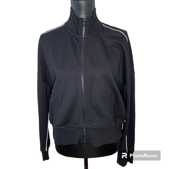 ATM Anthony Thomas Melillo Bomber Jacket Active Full Zip White Trim Black Large - Picture 1 of 13